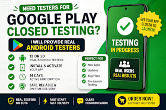 provide 20 real testers for google play console closed testing