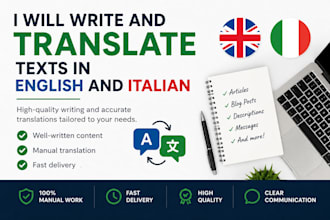 write and translate texts professionally in italian,english