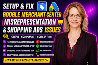 setup and fix google merchant center misrepresentation and shopping ads issues