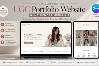 design responsive ugc portfolio website epk, landing page in canva or wordpress