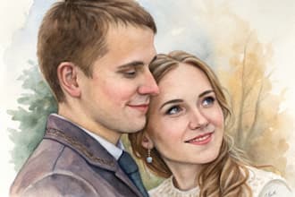 create a hand painted watercolor couple portrait keepsake
