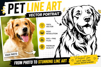 create a minimalist pet line art vector portrait from a photo