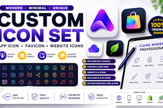 design custom icon set, app icon, ui android favicon for website and mobile app