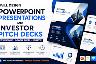 design business powerpoint presentations, google slides, and investor decks plus