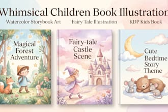 create whimsical children book illustration and fairy tale storybook art