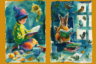 whimsical children story book illustration watercolor