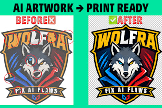 fix ai image flaws, redraw ai artwork and convert to print ready vector