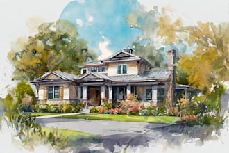 hand paint a watercolor house portrait