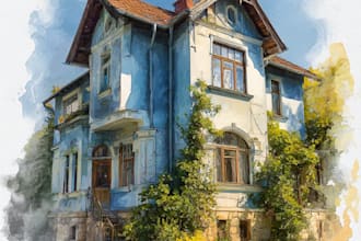 create a watercolor house portrait or buildings