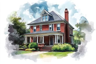 create a watercolor house portrait or buildings