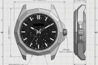 create custom 3d wristwatch cad design and technical drawing