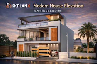 design modern house elevation with realistic 3d exterior