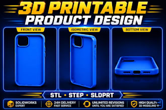 design a 3d printable product in solidworks with stl and step files