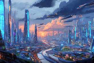 illustrate an futuristic cyberpunk city for you