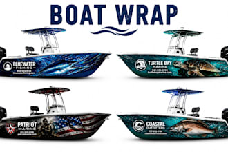 design  professional boat wrap, yacht wrap, vehicle wrap design, elegant boat