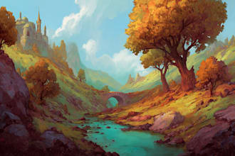 paint professional landscape concept art in painterly style