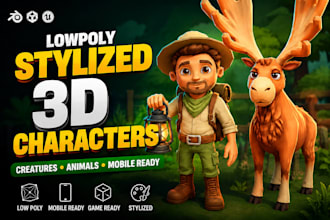 create lowpoly stylized mobile 3d characters creatures and animals