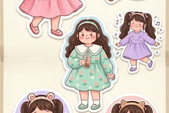 design cute kawaii glitter sticker pack for your business