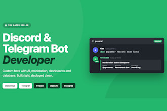 be your discord telegram bot developer with ai moderation and admin dashboard