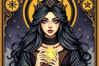 create a custom tarot card character illustration with mystical style