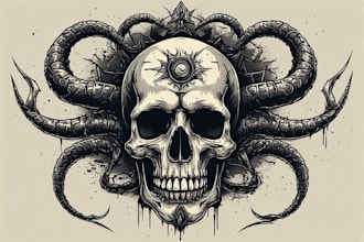 create custom skull artwork illustration with dark aesthetic style