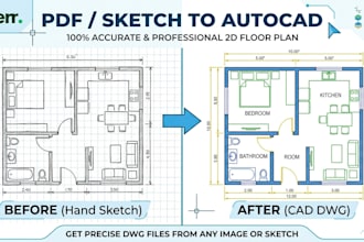 convert PDF, image, sketch to autocad dwg 2d floor plan