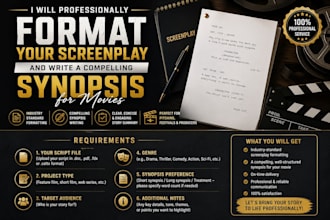 professionally format your screenplay and write a compelling synopsis for movies