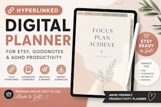 design hyperlinked digital planner for etsy goodnotes adhd