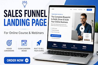 design high converting sales funnel landing page for courses  and webinars