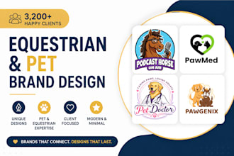 design a pet animal horse, cat, dog, equestrian farm logo
