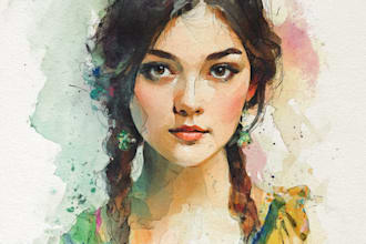 draw watercolor illustration and watercolor portrait