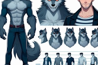 draw furry avatar, werewolf, fursona avatar, in your idea