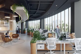 refurbish 3d modern office layout, co workspace planning,executive suite fit out