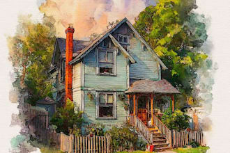 painted watercolor house portrait of your home