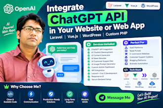 integrate chatgpt openai API in laravel vue or wordpress website