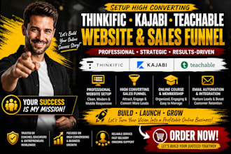 setup high converting thinkific kajabi teachable website and sales funnel
