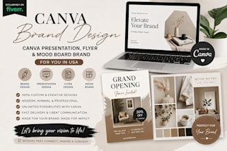 canva brand design, canva presentation flyer and mood board brand for you in uk