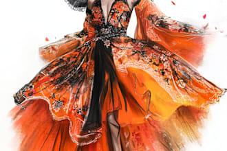 draw a fashion or editorial illustration, sketch, commercial