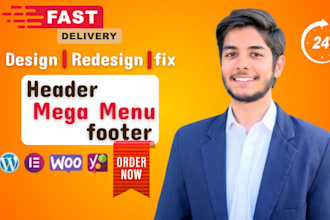 design or fix any wordpress website header, footer and mega menu in 24 hours