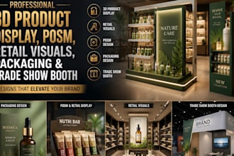 design 3d product display, posm, retail visuals, packaging and trade show booth