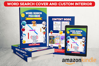 create professional word search puzzle book covers with interiors for amazon KDP