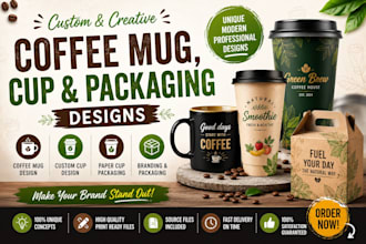 custom coffee mug, cup, packaging designs