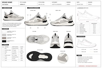 design shoe tech packs, sneakers, and footwear technical drawings