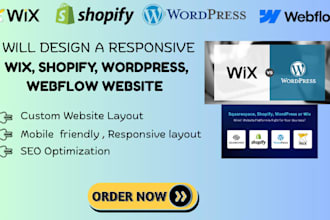 design a modern shopify, wix, wordpress, or webflow site