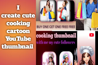 design cute cartoon cooking youtube thumbnail in 24h