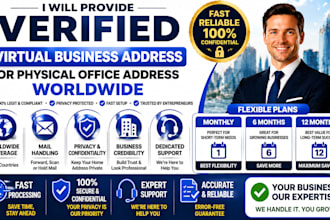provide verified virtual business address, physical office, US mailbox worldwide