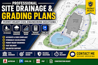design site drainage, grading stormwater plans with calculations