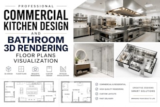 custom kitchen cabinet layout and 3d interior rendering for remodel projects