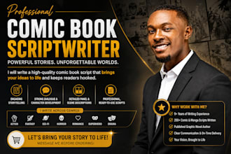 write comic book script, webtoon web comic, manga, anime, youtube script for you