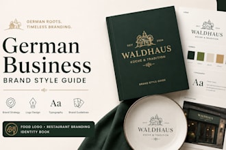 german business brand style guide, food logo restaurant branding identity book